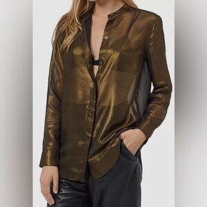 Equipment Femme Bronze Metallic Button-Up Cherine Top